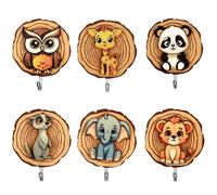 ZoeWei Children's Coat Rack Hooks, Pack of 6 Coat Hooks for Children in Animal Shape, Wall Hooks, Wooden Coat Hooks, Children's Self-Adhesive Hooks for Children's Room, Towel Holder, Door Hooks