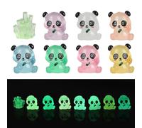 ZoeWei Resin Animals, 8pcs Panda Miniatures Glow in the Dark, Mini Animal Panda Figurines for Landscape Decoration, Tiny Resin Animals for Home Garden & Desk Decor