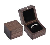 ZoeWei Wooden Ring Box, Solid Walnut, Handmade Ring Box with Single Slot, Square Engagement Ring Box for Marriage Proposal, Engagement, Wedding and Daily Storage