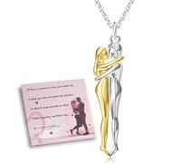 ZOEXUE Hug Necklace for Couples: Sterling Silver Couple Necklaces for Men and Women, Hugging Pendant Jewelry, Valentine's Day Gift for Him and Her, 30*10mm, 925, No Gemstone