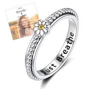 ZOEXUE Sterling Silver Daisy Anxiety Ring with Flower Fidget Ring ADHD Stress Relief Inspirational Jewelry Gifts for Size 5-10, 6, 925 mm, Cubic Zirconia