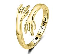 ZOEXUE Sterling Silver Hug Rings for Women - White Gold/18K Gold/Thick and Thin Ring for Men, Rock Hip Pop Hand Band Rings I Love You Forever Hugging Hand Ring Jewelry, Silver, Cubic Zirconia