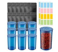 Zoeynex 19 Dram Pop Top Bottles with Mylar Bags (12 Pack) - Smell Proof Herb Storage Containers & Resealable Foil Pouches - Airtight 3.5g Vials for Spices, Tea & Premium Gift Packaging - Blue