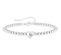 ZoeyShine 30th Birthday Bracelet Gift for Women Daughter Sister Friend - Silver Plated White Copper Heart Beaded Adjustable Chain Bracelet, Elegant Jewellery to Celebrate Her 30-Year Milestone
