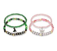 ZoeyShine 4-Pack Bad Witch Good Witch Letter Bead Bracelet Set - Stretch Beaded Friendship Bracelets with Alphabet Charms for Women and Teens, Pink and Green Stackable Jewelry for Everyday Outfits