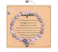 ZoeyShine Adjustable Pink Beaded Bracelet for Women & Teen Girls - Handmade Heart Charm Jewellery with Marbled Pink Beads, Woven Cord Design and Gift Card, Ideal for Birthday, Christmas or Graduation