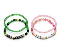 ZoeyShine Beaded Wrist Bracelets Set with BAD WITCH & GOOD WITCH Charms - Elastic Stretch Letter Bead Bracelets for Women Girls Matching Accessories, Friend Gifts, Boho Jewellery and Layering Wear