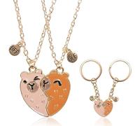 ZoeyShine BFF Friendship Necklace Set with Split Heart Bear Pendant and Matching Keychains - Adjustable Rose Gold Tone Chain Jewelry Gifts for Girls and Teens, Cute Bear Charms for Best Friends
