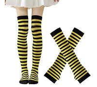 ZoeyShine Black and Yellow Striped Calf Socks with Ribbed Cuff - Breathable Mesh Knee Highs for Casual Wear, School Uniform Style and Cosplay Outfits, Elastic Sports Crew Socks for Teen Girls