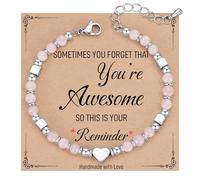 ZoeyShine Blush Pink Beaded Bracelet for Women - Adjustable Handmade Bracelet with Silver Heart Charm, Elegant Rose Pink Design, Thoughtful Jewellery Gift for Ladies, Friends or Girls Birthday