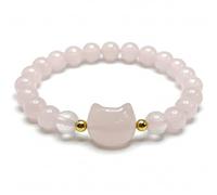 ZoeyShine Blush Pink Cat Beaded Bracelet - Romantic Handmade Bracelet for Women, Soft Pastel Elastic Jewellery Gift, Dreamy Pink Accessory for Cat Lovers & Elegant Everyday Charm