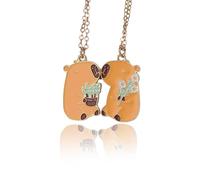 ZoeyShine Cute Bear Matching Necklace Set with Plant & Flower Pendants - Adjustable Gold-Tone Chain for Best Friends, Durable Heart-Shape Jewellery Gift with Warm Orange-Brown Finish