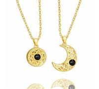 ZoeyShine Gold Plated Sun and Moon Layering Necklace Set with Geometric Cut-Out, Black Stone and Crystal Accents - Delicate Celestial Fine Chain Jewellery for Women, Everyday Wearable Gift
