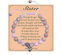 ZoeyShine Sister Bracelet for Women & Teen Girls - Adjustable Pink Beaded Jewellery with Heart Charm and Message Card, Handmade Gift for Birthday, Christmas, Friendship or Special Occasion