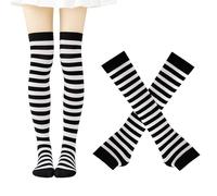 ZoeyShine Striped Thigh High Socks and Gloves Set for Girls - Soft, Comfortable, and Stylish Hosiery for Daily Wear, Cosplay, and Party Looks (Black)