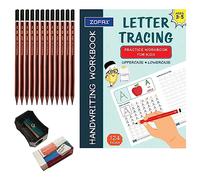 ZOFAX The Complete Handwriting Practice Kit For Kids Ages 3-5: Uppercase (ABC), Lowercase (abc), Alphabet Tracing Book Set, Preschoolers, Wooden Pencils Sharpener Eraser Pack