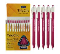 ZOFAX TrioClic Retractable Ballpoint Pens, PINK, Medium Point (1.0mm), Pack of 10, Smooth Writing, Triangular Grip, Multi Pack, Perfect for School Office Home Business Hospital Everyday Use