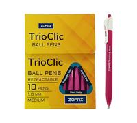 ZOFAX TrioClic Retractable Ballpoint Pens, PINK, Medium Point (1.0mm), Pack of 20, Smooth Writing, Triangular Grip, Bulk Pack, Perfect for School Office Home Business Hospital Everyday Use