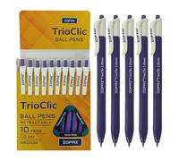 ZOFAX TrioClic Retractable Ballpoint Pens, PURPLE, Medium Point (1.0mm), Pack of 10, Smooth Writing, Triangular Grip, Multi Pack, Perfect for School Office Home Business Hospital Everyday Use