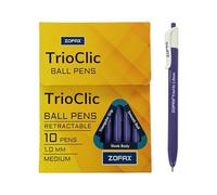 ZOFAX TrioClic Retractable Ballpoint Pens, PURPLE, Medium Point (1.0mm), Pack of 20, Smooth Writing, Triangular Grip, Bulk Pack, Perfect for School Office Home Business Hospital Everyday Use
