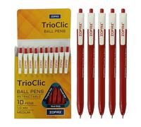 ZOFAX TrioClic Retractable Ballpoint Pens, RED, Medium Point (1.0mm), Pack of 10, Smooth Writing, Triangular Grip, Multi Pack, Perfect for School Office Home Business Hospital Everyday Use