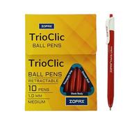 ZOFAX TrioClic Retractable Ballpoint Pens, RED, Medium Point (1.0mm), Pack of 20, Smooth Writing, Triangular Grip, Bulk Pack, Perfect for School Office Home Business Hospital Everyday Use