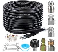 ZOFINE Sewer Jetter Kit for Pressure Washer 100FT, 5800PSI Drain Cleaner Hose 1/4 Inch NPT Corner, Rotating and Button Hose Sewer Jetting Nozzle Pearl Corsage Pin Waterproof Tape with 2 Spanner