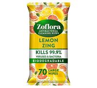 Zoflora Antibacterial Multi-Surface Cleaning Wipes Lemon Zing 70 Large Wipes, White