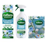 Zoflora Blue Lotus & Waterlilly Bundle - Power Bathroom Cleaner 800ml, Concentrated Multipurpose Disinfectant Liquid 250ml & Rim Blocks 1 x 72g