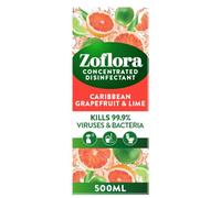 Zoflora Carribean & Grapefruit Concentrated Multipurpose Disinfectant Liquid, Antibacterial & Multi-Surface, Pet Safe, Kills 99.9% of Bacteria & Viruses, 1 X 500 ml