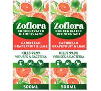 Zoflora Carribean & Grapefruit Concentrated Multipurpose Disinfectant Liquid, Antibacterial & Multi-Surface, Pet Safe, Kills 99.9% of Bacteria & Viruses, 1 X 500 ml (Pack of 2)