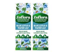 Zoflora Concentrated Disinfectant Liquid Antibacterial Multi-Surface Household Cleaner Eliminates 99% of Germs & Odours Assorted Fragrances and Sizes (250ml Pack of 2, Blue Lotus)