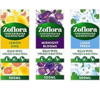 Zoflora Concentrated Multipurpose Disinfectant Bundle - Lemon Zing, Midnight Blooms & Linen Fresh - one of each