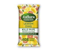 Zoflora Lemon Zing 108 Large Wipes, Antibacterial Multi-surface Cleaning Wipes Convenient, Quick Cleaning