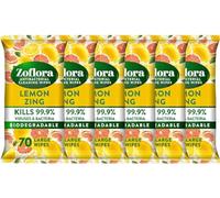 Zoflora Lemon Zing Large Biodegradeable Wipes, Antibacterial Cleaning, 6 x 70 Wipes Pack, Multi-Surface Disinfectant, Removes Odours & Kills 99.9% of Bacteria & Viruses