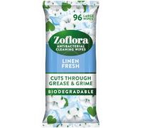 Zoflora Linen Fresh Biodegradable Wipes, Antibacterial Multi-Surface Cleaning Wipes, Kills 99,9% Of Bacteria & Viruses, Convenient, Quick Cleaning, 1 Pack (96 Sheets)