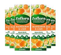 Zoflora Mandarin & Lime 6pc x 250ml, Concentrated 3-in-1 Multipurpose Disinfectant Kills 99.9% of Bacteria & Viruses