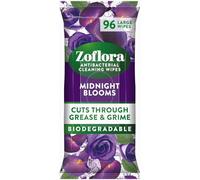 Zoflora Midnight Blooms Large Antibacterial Cleaning Wipes, 1 Pack of 96 | Biodegradeable multi-surface disinfectant cleaning wipes, removes bad odours, kills 99.9% of germs and viruses