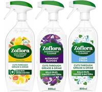 Zoflora Mixed Multipurpose Disinfectant Trigger Spray, 3 x 800ml - Lemon Zing, Midnight Blooms & Linen Fresh (one of each)