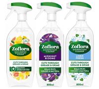 Zoflora Mixed Multipurpose Disinfectant Trigger Spray, 3 x 800ml - Lemon Zing, Midnight Blooms & Linen Fresh (one of each)
