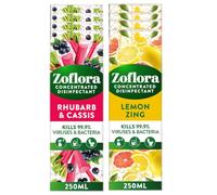 Zoflora Mixed Pack Concentrated Disinfectant Liquids, 8 x 250ml Pack, Includes Lemon Zing & Rhubarb & Cassis, Antibacterial Multi-Surface Cleaners, Kills 99.9% of Germs