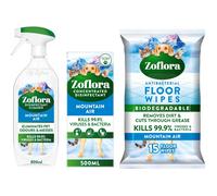 Zoflora Mountain Air Bundle - Multipurpose Disinfectant Trigger Spray, 1 x 800ml, Concentrated Disinfected Liquid, Biodegradable Wipes. (One of each)