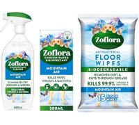 Zoflora Mountain Air Bundle - Multipurpose Disinfectant Trigger Spray, 1 x 800ml, Concentrated Disinfected Liquid, Biodegradable Wipes. (One of each)