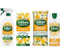Zoflora Springtime Bundle - Multipurpose Disinfectant Trigger Spray, 1 x 800ml, Concentrated Disinfected Liquid 500ml, Biodegradable Wipes & Fresh Carpet Freshener & Care Foam 600ml (One of each)