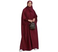 Zofocy Women's One-Piece Muslim Abaya Dubai Islam Hijab Robe Solid Lady Prayer Hoodied African Dress, weinrot, One size