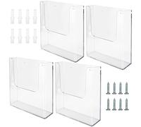 ZOFORTY ZOFUN 4 Pcs A4 Wall Mounted Leaflet Holders, Clear Wall Mounted Document Holder with Screws and Expansion Tubes, Acrylic Wall Mount Magazine Racks for Restaurant Menu Office Files Magazine