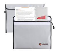 ZOFUN 2 Pcs Fireproof Document Bag A4 28 x 38 cm Silver, Fire Proof Documents Bag with Liquid Silicone Fibreglass, Aluminium Foil Lining and PU Zip for Certificates Cash Banking