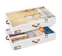 ZOFUN 2 Pcs Under Bed Storage Bags 60 L, 85 x 45 x 15 cm Underbed Storage Bag with Lids, Oxford Cloth Clothes Storage Bags with Zips, Beige Underbed Storage Bag for Ottoman, Duvet, Blanket, Clothing