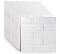 ZOFUN 30 Pcs 3D Brick Effect Wall Panels, 35 x 38.5 cm 3D Wallpaper Self Adhesive, 5mm Thick White Wall Panels, Easy Peel and Stick Self Adhesive Wall Panel for Home Wall DIY