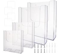 ZOFUN 4 Pcs Wall Mounted Leaflet Holders Flat A5 & Slanted A4, Clear Wall Mounted Document Holder with Screws & Expansion Tubes, Acrylic Wall Mounted Magazine Racks for Restaurant Menu Files Magazine